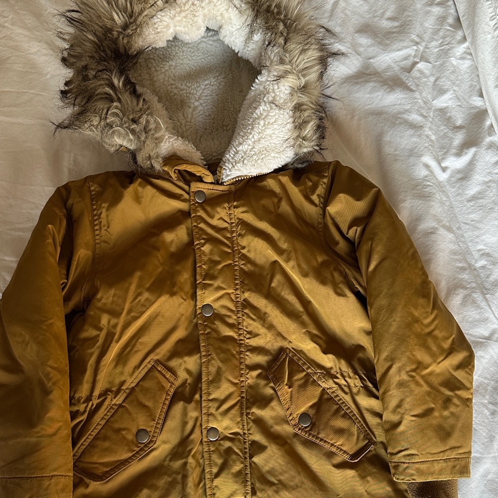 Crewcuts Tan Kids Puffer Jacket with Faux Fur Hood